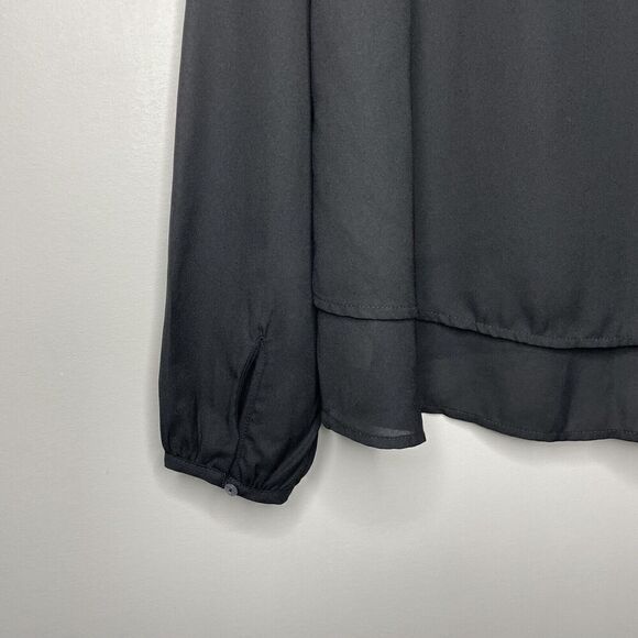ABERCROMBIE & FITCH Top Womens Small Black V-Neck Popover Blouse Layered Relaxed - Picture 6 of 8
